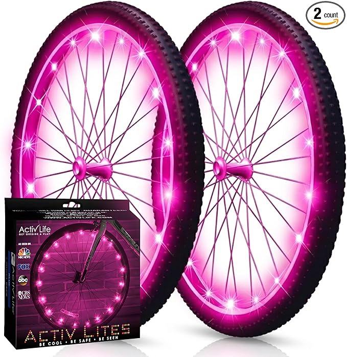 Activ Life 2-Tire Pack LED Bike Wheel Lights with Batteries Included, Get 100% Brighter and Visible from All Angles for Ultimate Safety and Style