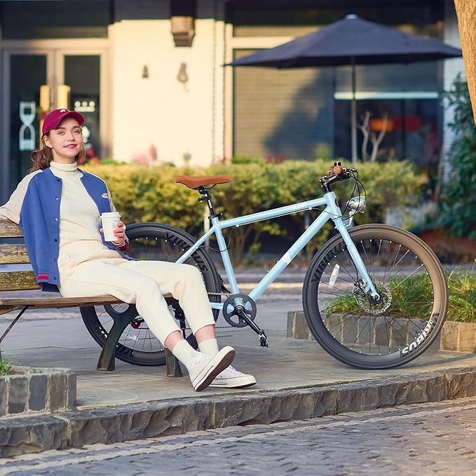 VIRIBUS Hybrid Bikes, 28 inch Mens Hybrid Bicycle 7 Speed with Lightweight Aluminum Frame & Disc Brakes, 700C Retro Vintage Adult Bike for Tall Men & City Commuters, 85% Pre-Assembled