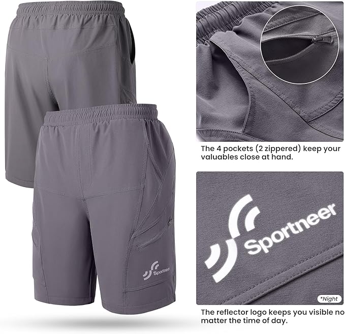 Sportneer Bike Shorts for Men: 3D Padded Lightweight Riding Biking Cycling Mountain Bike Shorts for Men with Zipper Pockets