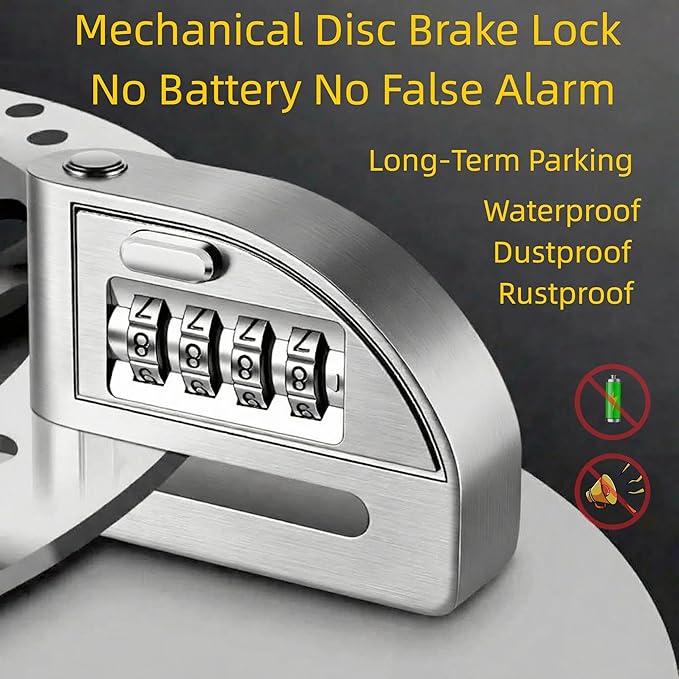 Motorcycle Disc Lock, Anti-Theft 4 Digit Combination, E-Bike, Scooter & Off-Road Motorcycle & Mountain Bike, Heavy Duty Keyless Security with High-Strength Alloy, No Alarm Mechanical Design