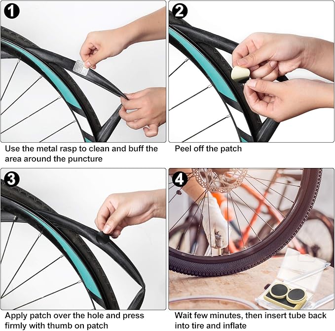 28 Pieces Pre-glued Patch Puncture Repair Kit Bike Tire Repair Kit, Bicycle Tube Puncture Rubber Glueless Patches with Metal Rasp and Portable Case for Bike Inner Tube(Black)