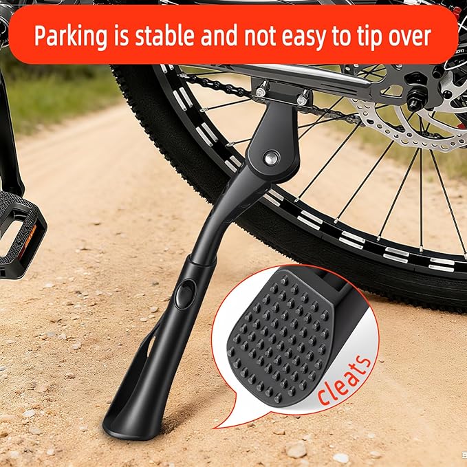 Heavy Duty Bike Kickstand 24"-29", Non-Slip Large Foot with Cleats for Electric Bike, Adult Bike, Mountain Bike.Aluminum Alloy Material, Required 2 Holes in Bike Chainstay(40mm Apart).