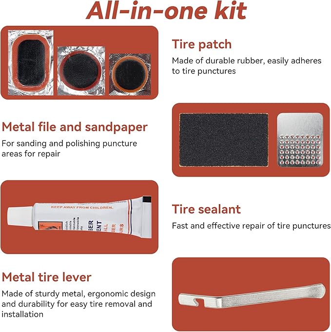 DDJ Bike Tire Repair Kit 43 PCS, Bicycle Inner Tube Puncture Patch Kits with 30 PCS Vulcanizing Parches, Metal Tire Lever & Rasp, Portable Bike Tire Patch Kit for MTB, Road Bike,Parches Para Bicicleta