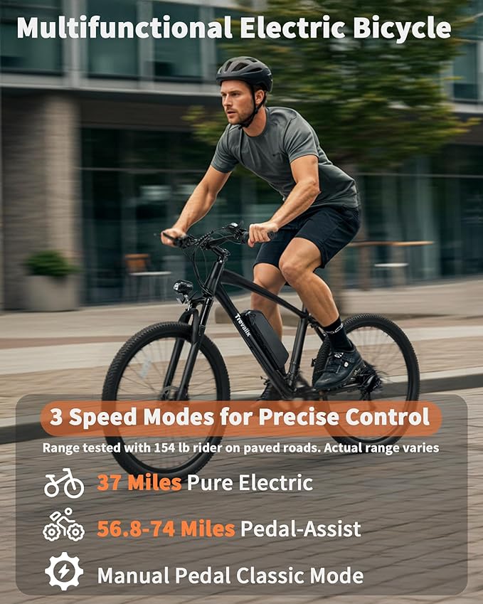 Electric Bike for Adults, 50/74 Miles 20 MPH Mountain EBike, Cadence/Torque Sensor with 500W Peak E Bike, 10.4/15.6Ah Removable Battery, 26“ Puncture-resistant Tires bike with Shimano 6-Speed
