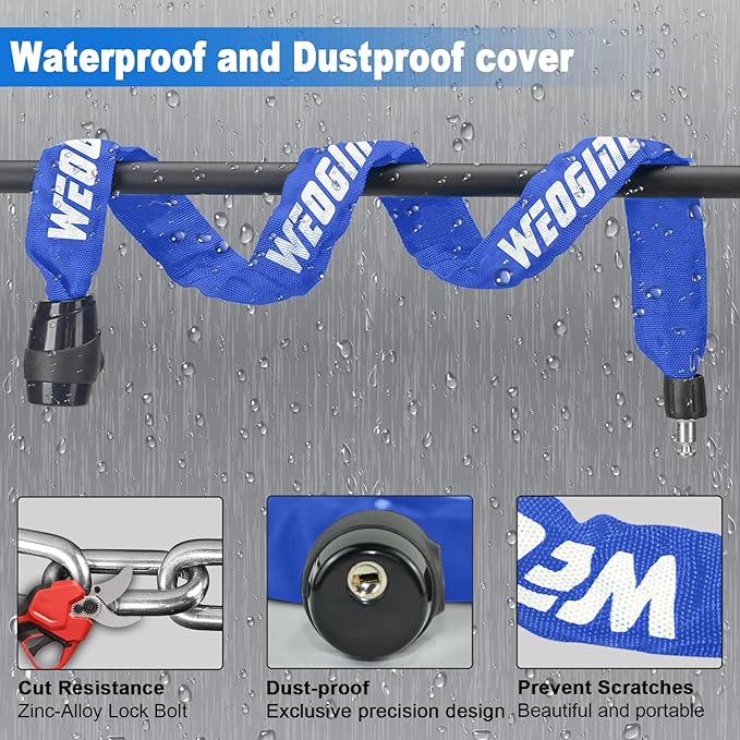 Heavy Duty Anti-Theft Bike Chain Lock, 2.72 Ft Security Lock with 3 Keys, Waterproof for Scooter, Motorcycle, Door, Gate, Fence