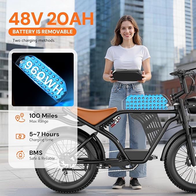 ASKGO Electric Bike for Adults, 2500W Peak Motor, 33 MPH & 65-100 Miles Range, 48V 20AH Removable Battery, 20" Fat Tire Dirt Bike, Dual Suspension Off-Road E-Bike with NFC/Password Unlock