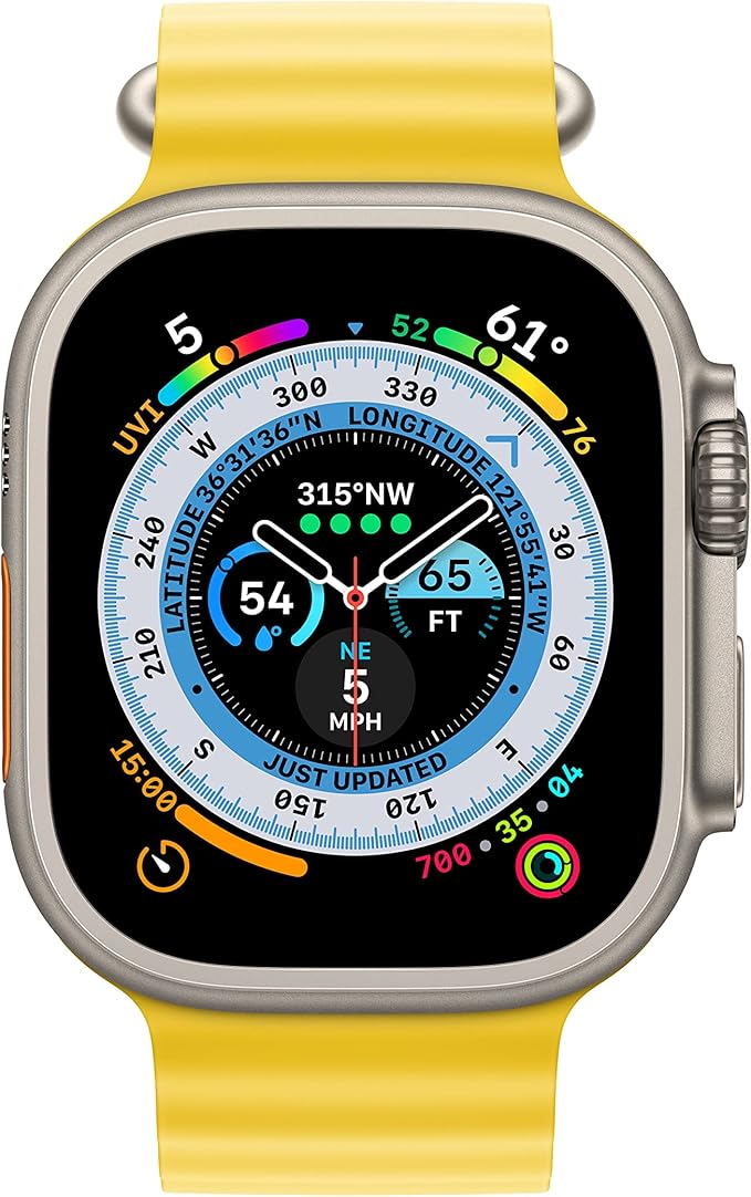 Apple Watch Ultra [GPS + Cellular 49mm] Titanium Case with Yellow Ocean Band, One Size (Renewed)