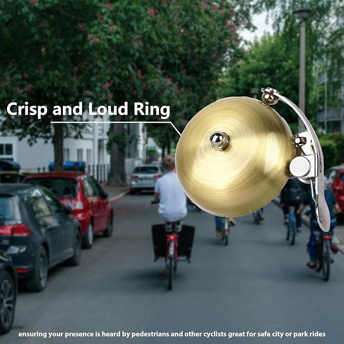 Brass Bike Bell, Bicycle Bell for Adult Bikes, Loud & Clear Sound Bicycle Bell for Adults & Kids Classic Design, Easy Installation Fits Mountain, Road, Folding Bikes and Scooters