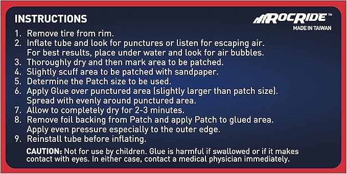 RocRide 8 PC Bike Inner Tube Patch Kit. Bicycle Tire Repair Kit.