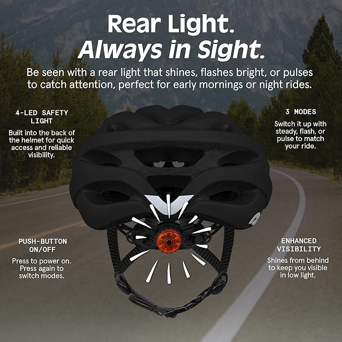Retrospec Silas Road Bike Helmet with 24 Air Vents & Built-in LED Safety Light - Adjustable Adult Cycling Protection 54-61cm - Padded & Lightweight Design