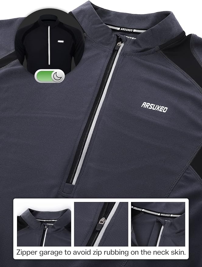 ARSUXEO Men's Half Zipper Cycling Jerseys Long Sleeves Mountain Bike Shirts 6031