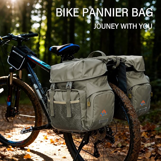 Large Saddle Bags for bike,Waterproof 50L Panier bag for Bicycles/MTB/E-Bike,Bike Trunk Bag With Reflective Stripes (Army green,50L)