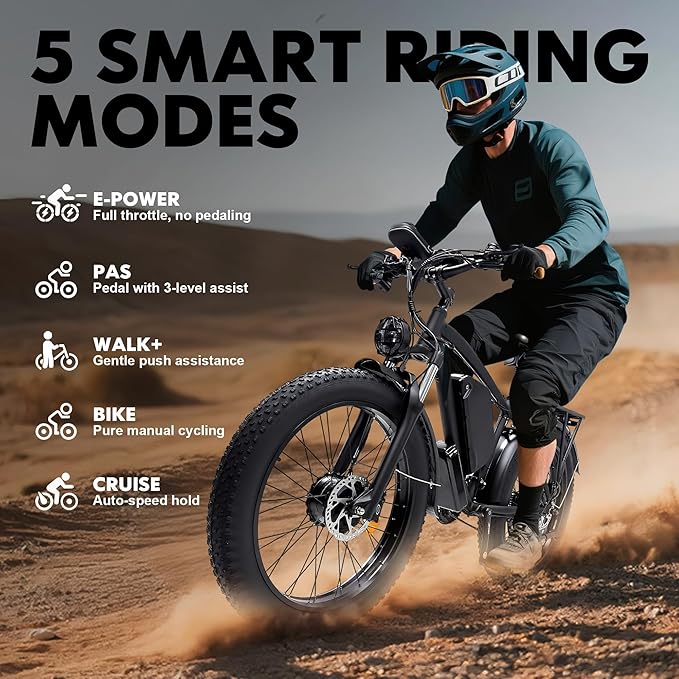 6000W Peak Dual Motor Electric Bike for Adult, 50MPH with 60V 25AH Battery, 26" Fat Tire Electric Bicycle for All Terrain, Full Suspension with Hydraulic Disc Brake, 21-Speed Long Range EBike