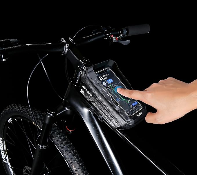 Bike Frame Bag, Bike Handlebar Bag, Waterproof Cycling Front Top Tube Pouch Pannier Bicycle Phone Mount Holder Cycle Crossbar Storage Bags for iPhone 16 15 14 13 12 11 Pro Max Smartphone Below 6.9''