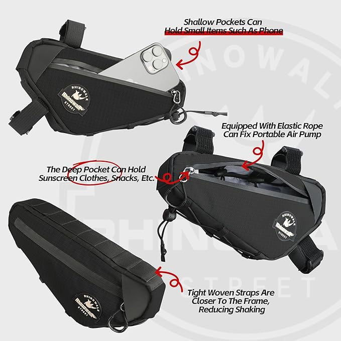 Bike Frame Bag Cycling Triangle Bike Bag Water Resistant Bicycle Frame Bag Under Top Tube Bag Pouch for Mountain Gravel MTB Road Bike Accessories, Black