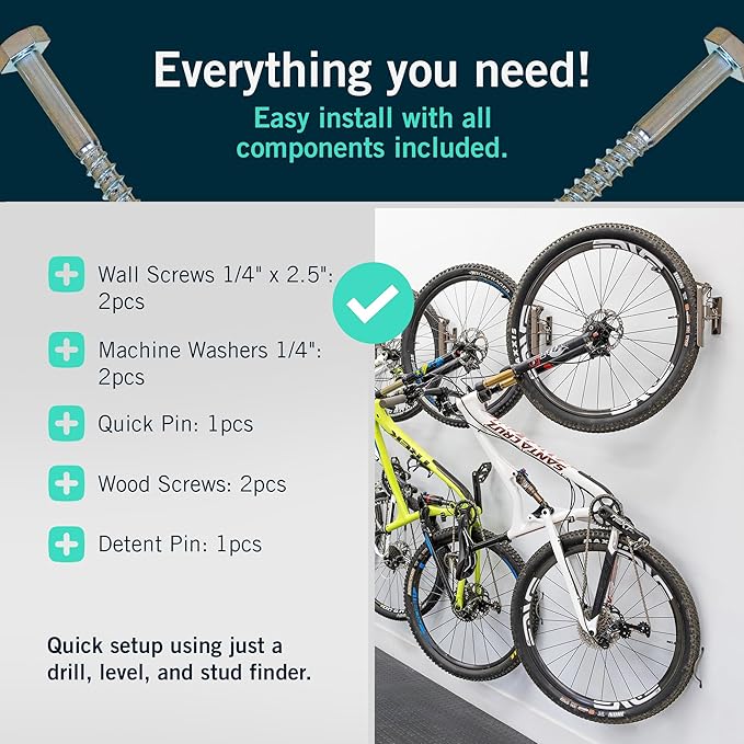 StoreYourBoard Bike Swivel Rack – Wall Mounted Garage Bike Storage, Vertical Bike Rack with 120° Swivel Hanger & Stopper – Space-Saving Bike Rack Garage Mount for Kids Bikes, BMX