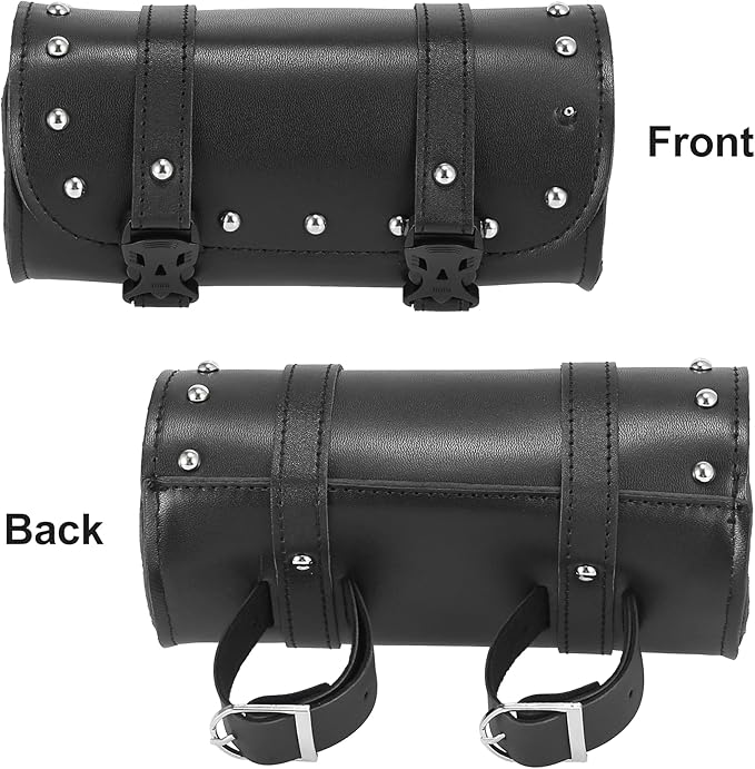 Motoforti Universal Motorcycle Fork Handlebar Tool Bag Cycling Storage Pouch Bag Waterproof Faux Leather Black