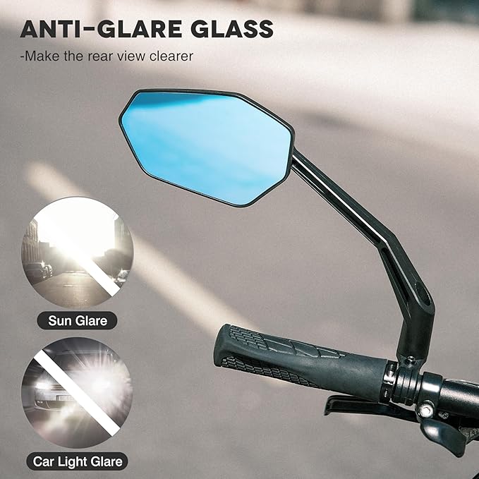 Bike Mirror Handlebar Mount, Scratch Resistant Convex Glass, Carbon Fiber Housing, Rotatable Bicycle Rear View Mirrors, Bike Rearview Mirror for MTB, E-bike, Bike Accessories, Fit 20-23mm