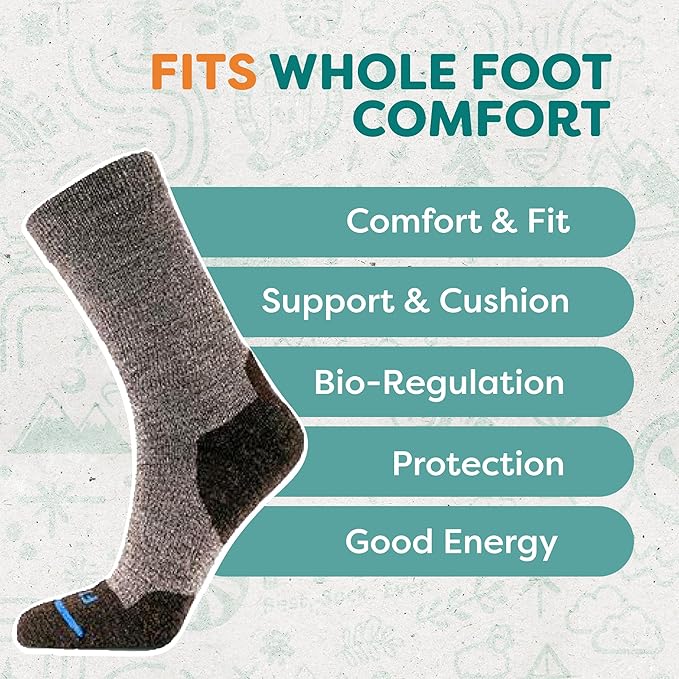 FITS Light Cushion Crew Socks, Sweat & Odor Resistant, Temperature Regulating Merino Wool Hiking Socks
