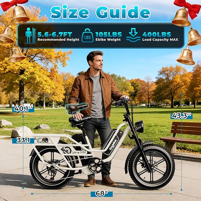 Auloor Dual Battery Electric Bike for Adults, 48V 60AH 160 Miles Long Range Cargo Ebike, 1500W Motor 30MPH+, 20" Fat Tire Fast Mountain EBike, Full Suspension & Hydraulic Brakes, Torque Sensor