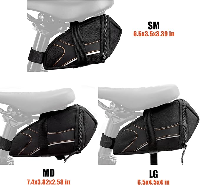 BV Strap-On Bike Bag with Reflective Material - Saddle Bag with Seperate Divider for Small Items for All Your Essentials - Bike Pouch with Taillight Hanger for Maximum Safety