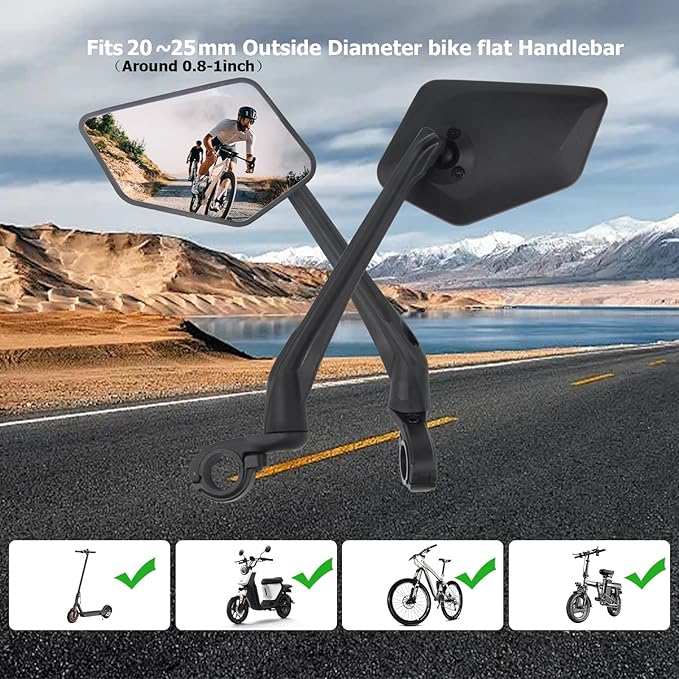 Bike Mirror Handlebar Mount E-bikes Bicycle Mirrors, Anti-Shake 360° Rotatable High-Definition Shockproof Explosion-Proof Wide-angle Rear View Convex Mirror for bike bicycle ebike