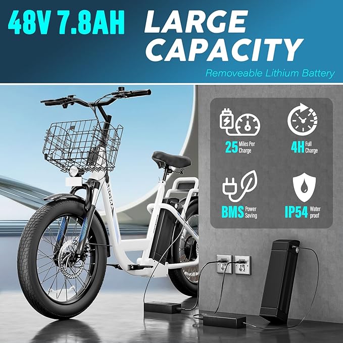 Caroma Peak 500W/800W/1200W Electric Scooter with Seat, 20" Fat Tire Electric Bike with 48V Removable Battery, Up to 30Miles & 20MPH, Adult Scooter for Commuting with Basket&Adjustable Seat