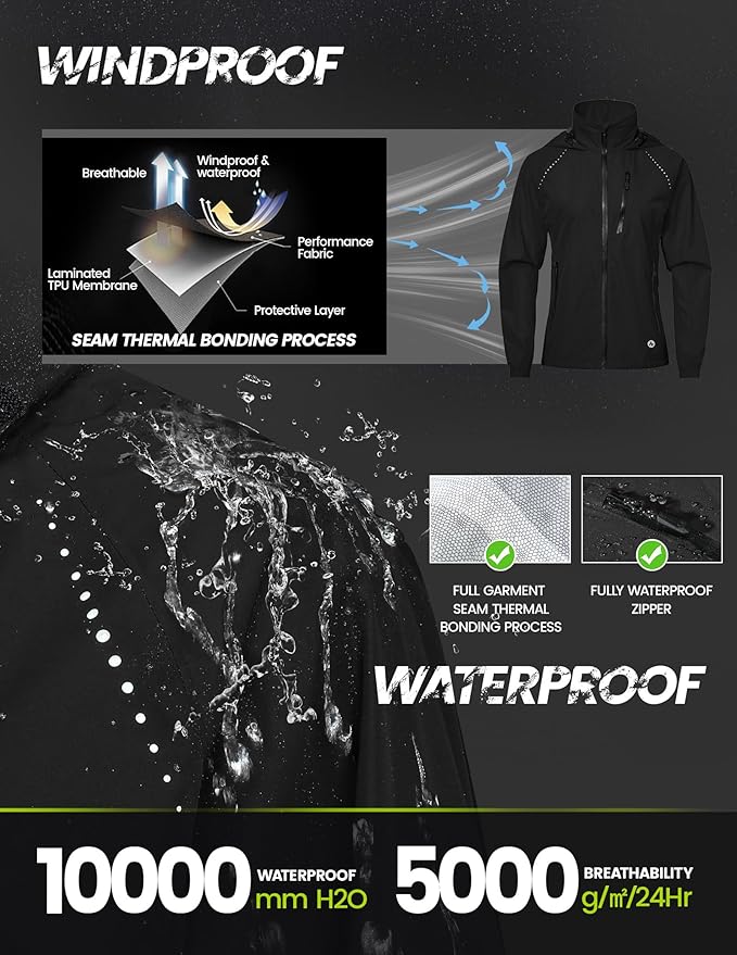Nepest Womens Cycling Rain Jackets Lightweight Waterproof Biking Running Windbreaker UPF 50+ Reflective Packable Hooded
