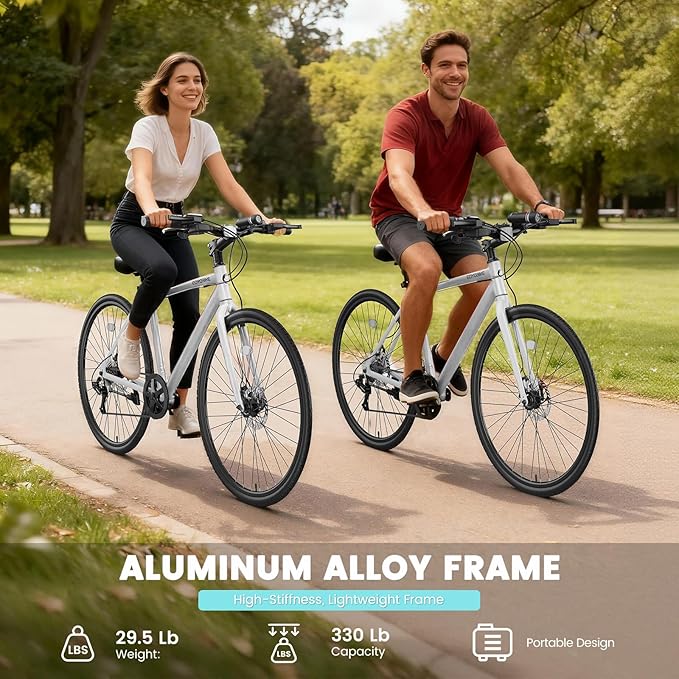 NAIZEA 700C Hybrid Bike for Adults, Aluminum Frame Step-Over Bicycle, 8-Speed Vintage Retro Road Bike for Men and Women, City Commuter Cycling, Multiple Colors
