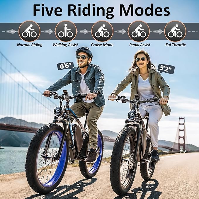 Ebike for Adults Electric, 52V 19.2Ah/32Ah, Peak 2000W/2500W E-Bike, 36/40MPH, 70 Miles/100Miles, Hydraulic Disc Brake, Off Road Snow Mountain E-Bike, 24"/26" Fat Tire Electric Bicycle UL2849 by SGS