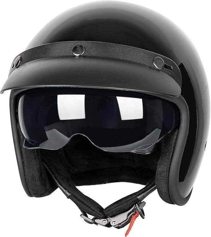3/4 Open Face Retro Motorcycle Helmet Vintage Helmet for Motorbike Casco, Moped, Cruiser, Bobber, and Chopper - DOT Approved（Matte Black,2XL）