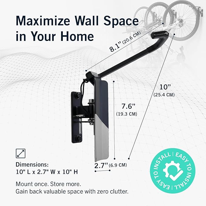 StoreYourBoard Bike Swivel Rack – Wall Mounted Garage Bike Storage, Vertical Bike Rack with 120° Swivel Hanger & Stopper – Space-Saving Bike Rack Garage Mount for Kids Bikes, BMX