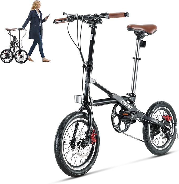 16 Inch Folding Bike for Adults, Instant 1-Second Fold Technology, Lightweight 33lbs Commuter Bicycle, 95% Pre-Assembled, 7-Speed Gear System, Ultimate Space-Saver Foldable Bike for City Travel
