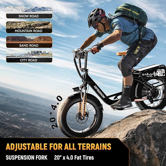 EUY 1500W Peak Electric Bike for Adults, 48V 20Ah Removable Battery Max Range 80Miles & 30MPH Electric Bicycle, 20''×4.0" Fat Tire Ebike,Fast Cargo Ebikes,Commute Mountain E-Bike UL Certified