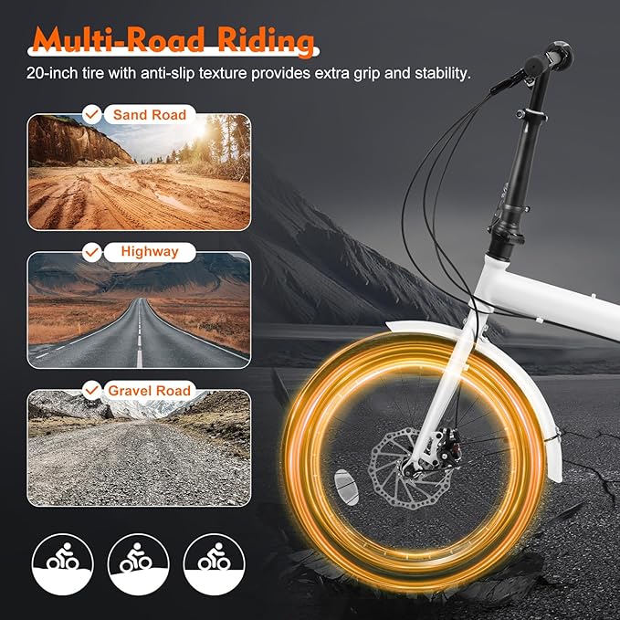 20 Inch Folding Bike, Adult Folding Bike 7 Speed Shifter, Height Adjustable Bicycle for Men & Women