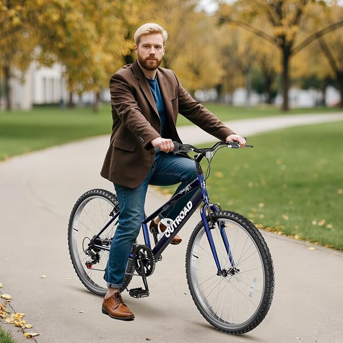 26 inch 7-Speed Commuter Bicycle,Hybrid Bicycle,Men's Cruiser Bike/Mountain Bike V Brake,Metal Frame, Adult Bike (Black, White, Blue, Green, Purple, Pink)