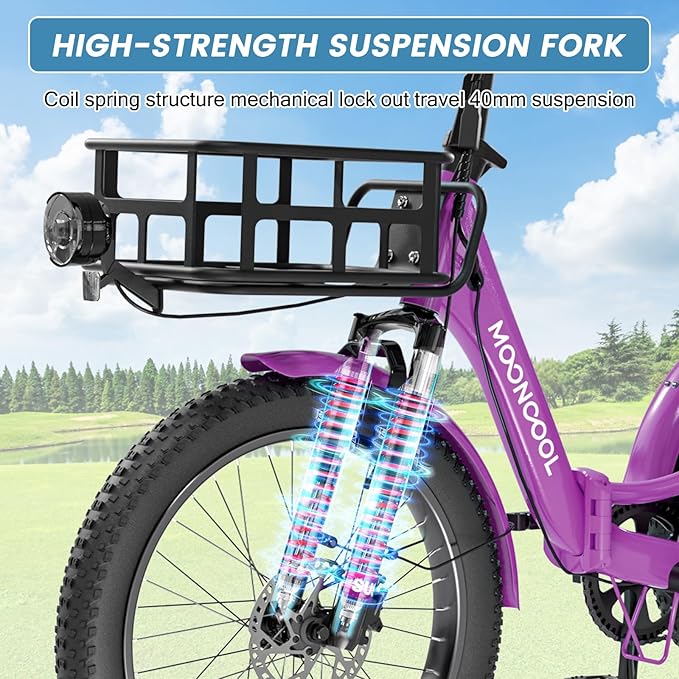 MOONCOOL Folding Electric Tricycle for Adults, 48V 500W 3 Wheels Electric Trike, Aluminum Frame 750W Electric Tricycle Adult Bicycle with Removable Battery, Front and Back Bags
