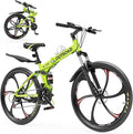 Outroad Folding Mountain Bike Foldable/Unfoldable Bike 26 Inch for Adult, 21-Speed Dual Suspension High-Carbon Steel MTB Foldable Bicycle, Dual Disc Brake Folding Bikes for Men Women