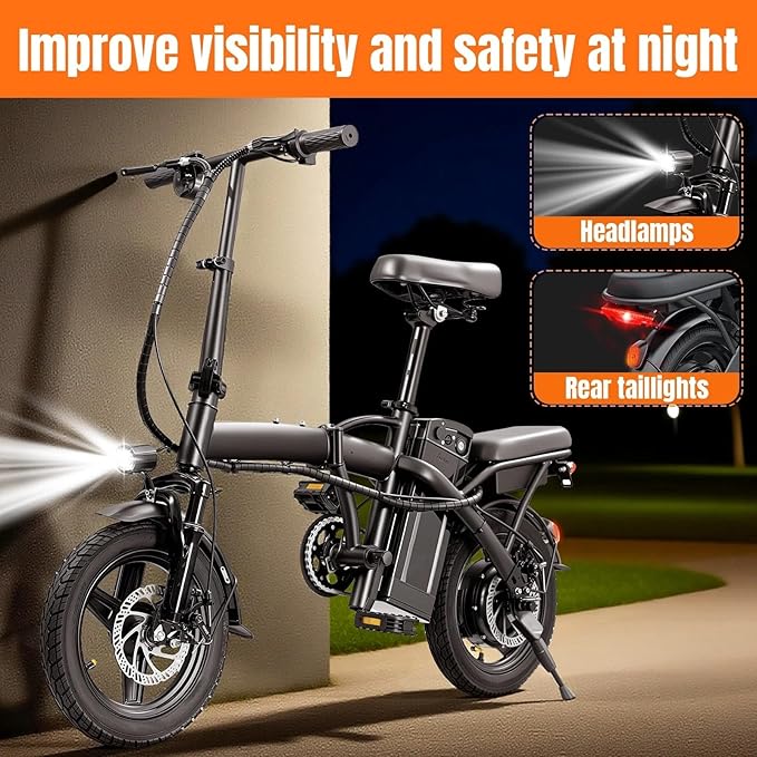 Foldable Electric Bike for Adults，23MPH & 38Miles Long Range Electric Bicycles，500W Motor 48V/12Ah Battery，14" Folding Mini ebikes for Teens，3-Speed & PAS Mode， Commuter City Certified E-Bike