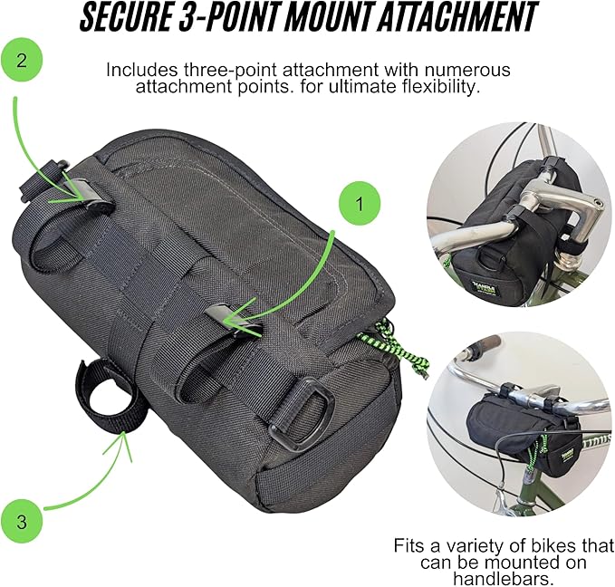Handlebar Bag (Blazin Camo Burrito) | 2 Liter Capacity | Spacious Bike Bag w/ 2 Extra Long Buckle Straps & 1 Hook-and-Loop Strap | Water Resistant Front Basket | Bike Accessories | Made in USA