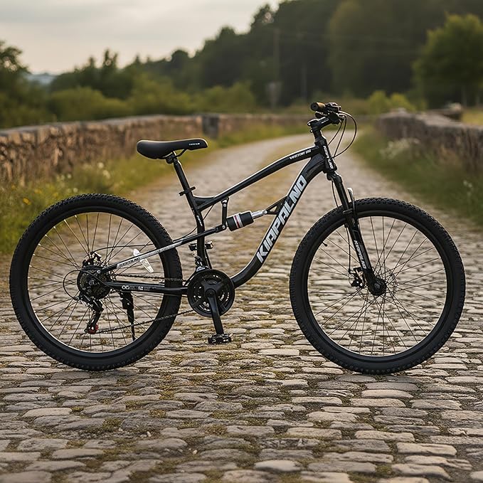 24/26/27.5 Inch Wheel Mountain Bike, 21 Speed MTB Bike with Full Suspension, Steel Frame and Dual Disc Brakes, Adult Mens Outdoor Cycling Mountain Bicycle