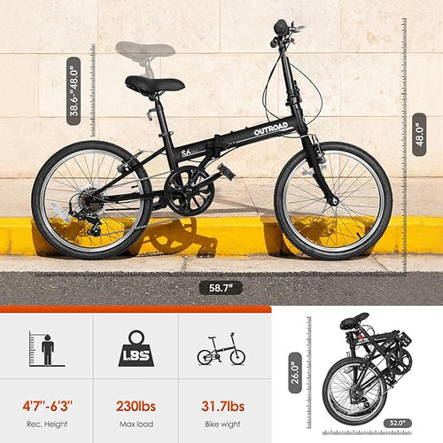 20 inch Folding Bike, 7-Speed Lightweight Foldable Bicycle,Compact Commuter City Bike with Adjustable Stem&Seat,Portable Collapsible Bike for Adults/Men/Women,White,Pink,Black,Blue