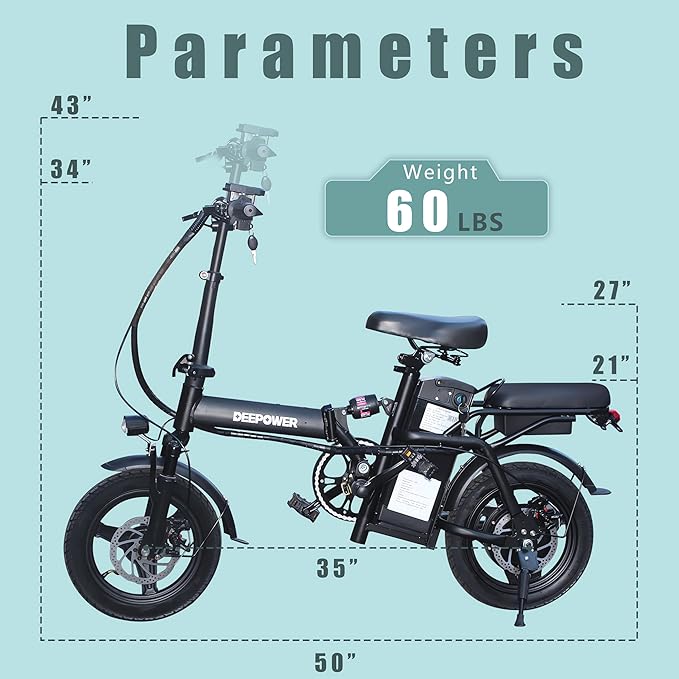 14" Compact Electric Bike, 20 MPH, Dual Disc Brake, Portable and Comfort, Foldable E-Bike for Adults