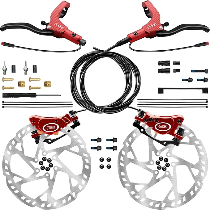 E-Bike Hydraulic Disc Brake Set 4-Pistons/2-Pistons,2-PIN/3-PIN Pre-Bled with Mineral Oil Brakes Kit,Front and Rear Set,180mm 2.3mm Thick Rotors