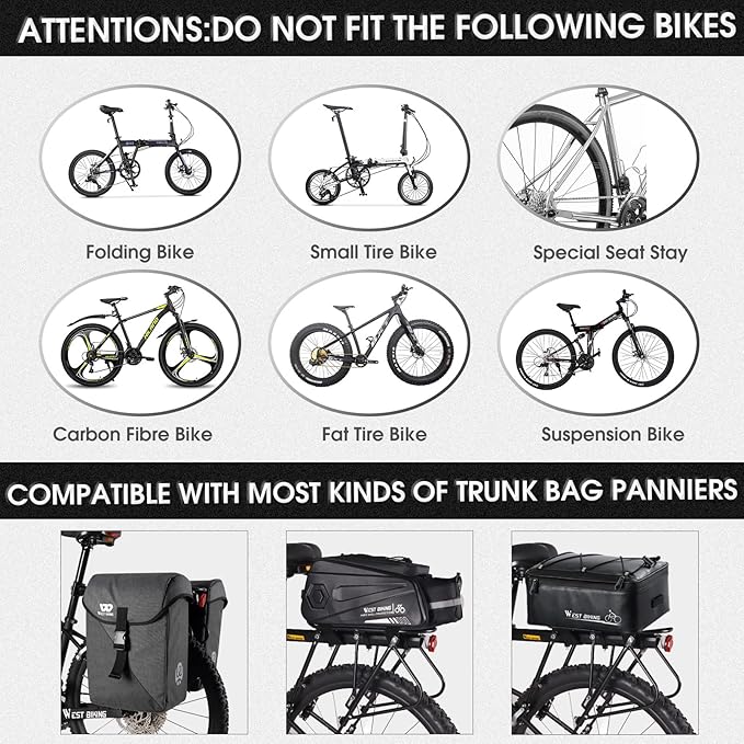 HONGYEA Bike Cargo Rack 220 Lbs Load Bike Rack Full Quick Release Universal Adjustable, Aluminum Alloy Waterproof Bike Luggage Rear Rack, Bicycle Rear Rack for MTB, Ebikes, Road Bike