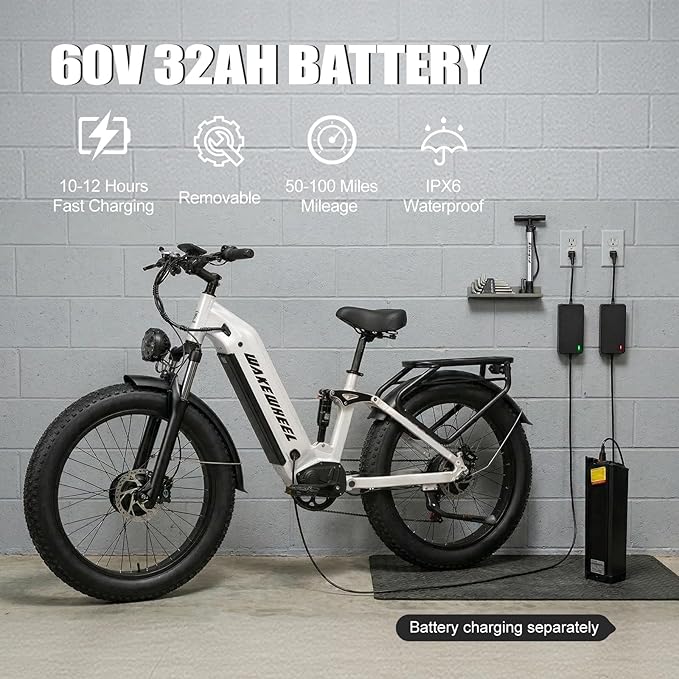 8000w Electric Bike for Adults, 60V 32Ah Battery Ebike, Fat Tire & Long Range Electric Bicycles, 210Nm Mountain Bike Full Suspension, Hydraulic Brake Electric Bicycle