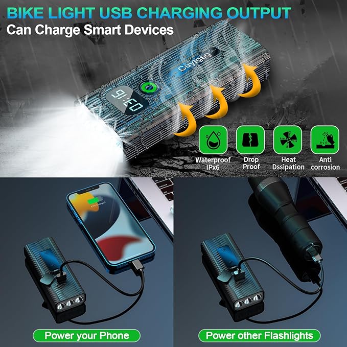 2026 Upgrade 6800Lumen Bike Light for Night Riding,Super Bright 6 LED Headlight,Aluminum 10 Mode Rechargeable Bicycle Light Front and Rear,360°Rotatable Brackt,Waterproof,Runtime 72 hr,Road Shockproof