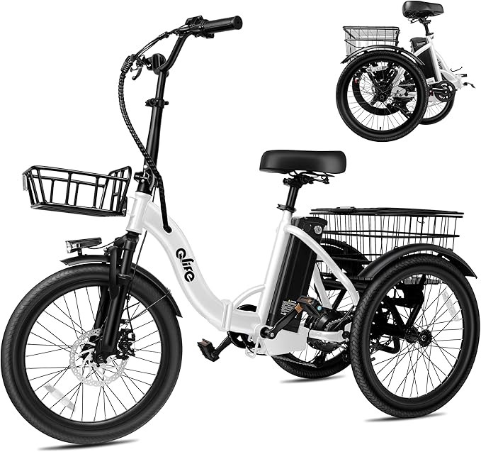 Qlife Triker Electric Bike, Peak 750W/1200W Brushless Motor Folding Trike Ebike, 499Wh Removable Battery, Step-Thru 3 Wheel Electric Bicycle, Up to 55 Miles, 20 Tire Tricycle for Adults