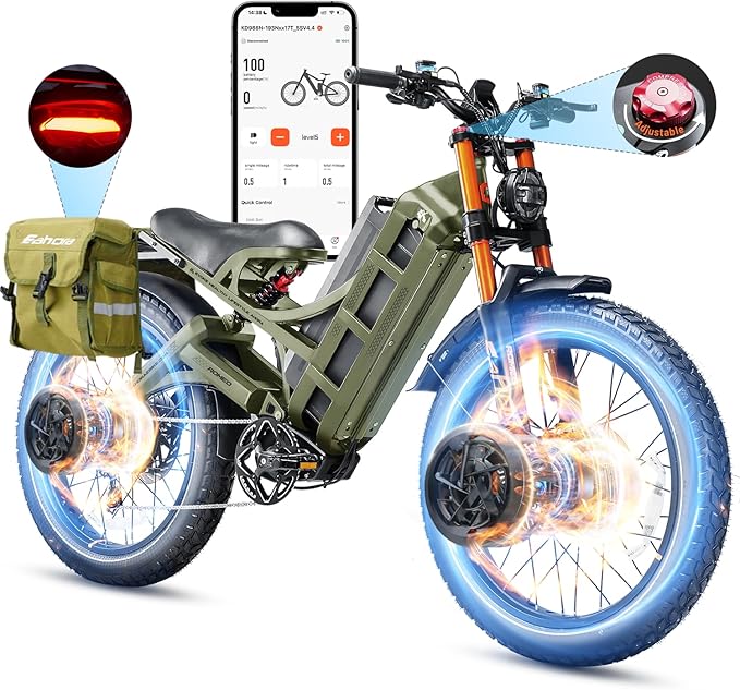 eAhora 2026 Romeo Pro 3 5600W 50Mph High-Torque Ebike, 60V 80Ah 250-Mile Long Range Electric Bike for Adults, Adjustable Air Suspension, 26'' Puncture-Proof Tire, UL 2849 Certified by TÜV
