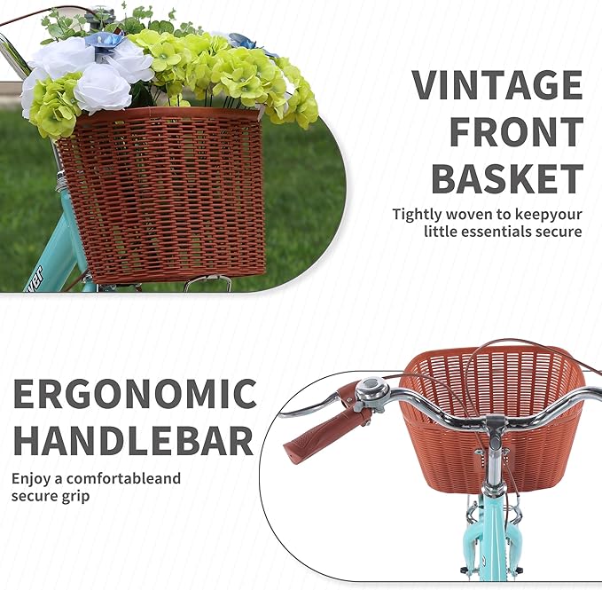 24/26 Inch Adult Comfort Bike for Women, Women Commuter Bicycle Single Speed with Rear Rack and Basket, Comfortable City Bikes Ergonomic Upright Design for Women, Men and Teens
